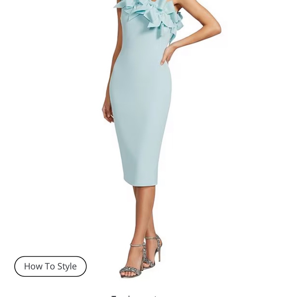 Badgley Mischka One-Shoulder Ruffle Cocktail Dress in Pale Blue - Worn Once - Picture 4 of 5